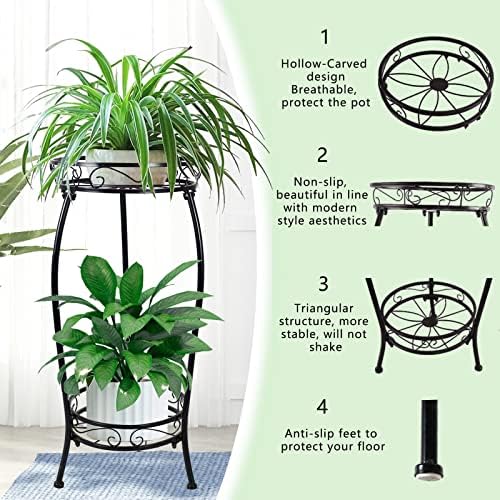 MOCORY Plant Stand Indoor Outdoor, 2 Tier 27.1" Tall Metal, Black - Image 4