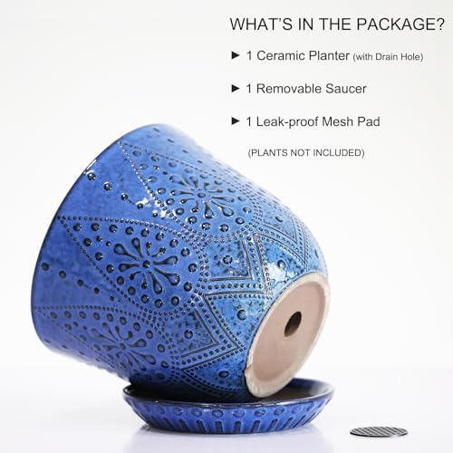 Gepege 8 Inch Ceramic Plant Pot with Drainage & Saucer - Image 3
