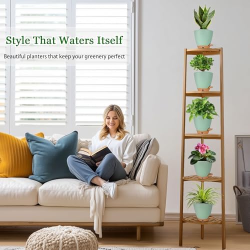 6 Inch Small Plant Pots for Indoor Outdoor Plants, 5-Pack, Self Watering - Image 2
