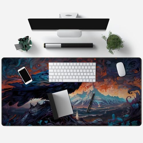 Magic Crow Desk Mat Gaming Misty Fores Mouse Pad Playmat, Large Gaming Mousepad Keyboard Desk Extended Mouse Pads Game Decor with Stitched Eges Non-Slip Base Tabletop for MTG 31.5" x 15.7" - Image 3
