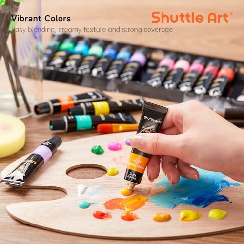 Shuttle Art Acrylic Paint Set, 30 x12ml Tubes Artist Quality Non Toxic Rich Pigments Colors Great for Kids Adults Professional Painting on Rocks Canvas Wood Clay Fabric Ceramic Crafts - Image 4