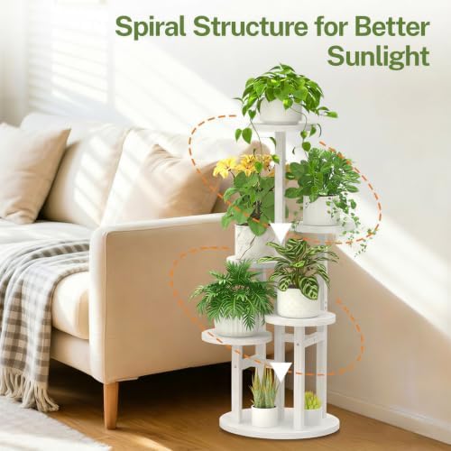 iDavosic.ly 5 Tier Wood Plant Stand Indoor Outdoor Corner Tall Shelf, White - Image 7