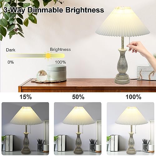 LALISU Farmhouse Table Lamp with Pull Chain Switch 3-Way Table Lamp Rustic - Image 3