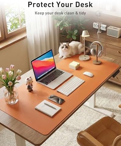 Aothia Faux Leather Desk Mat - Large Mouse Pad, Non-Slip PU Leather Blotter, Waterproof Writing Surface for Office and Home (Hermes Orange, 63" x 17") - Image 3