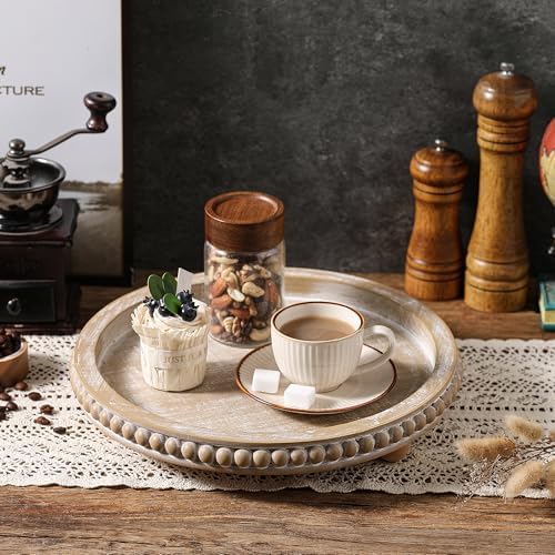 Beige Round Wooden Tray for Decor, Decorative Coffee Table Tray - Image 4