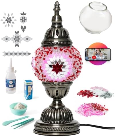 KRAFTSTORIES Turkish Mosaic Lamp Kit DIY Glass Decorative Table Bedside Night Light Tabletop for Living Room Bedroom | Make Your Own Lamp | Antique Bronze Base (Rose Garden) by Kraftstories