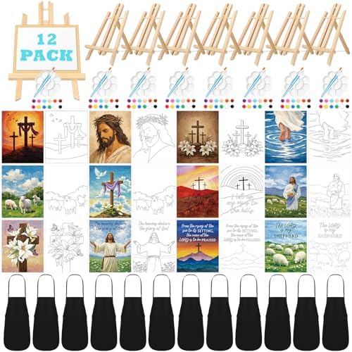 Motipuns 12 Set Jesus Pre Drawn Canvas for Paint for Adults by Motipuns