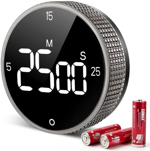 Digital Kitchen Timer, Large Display Magnetic Countdown Countup Timer, 3 Preset Times (5, 15, 25),Volume & Brightness Adjustable for Cooking Classroom Studying, Easy for Kids(Gunmetal 1PCS) by SmartTimingforEveryMoment