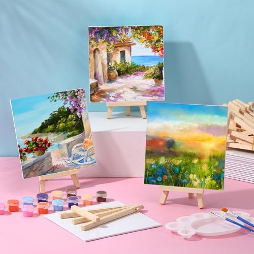 Motimind 36 Pcs 6 x 6 Mini Canvas and 8" Easel Set Bulk for Paint Party - Image 4