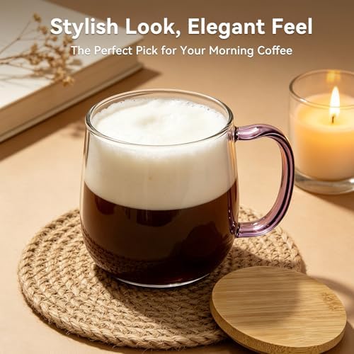 COMI 23 oz Large Glass Coffee Mugs Set of 2,Clear Coffee Cups with Colorful Handles, Hand Blown & Seamless Design, Heat Resistant and Explosion-Proof, Lightweight Tea Mugs for Home,Cafe - Image 5