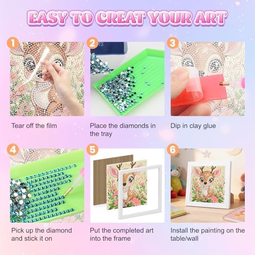 GHHKUD Deer Diamond Art Painting Kits for Adults with Frame, Diamond Art Animals Crafts for Ages 4-6-8-12, Easy to DIY Gem Painting Gifts Home Wall Decor 15x15cm (Beautiful Packages) - Image 6