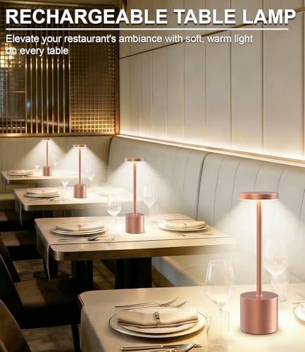 Cordless Table Lamps Rechargeable Set of 2, Portable LED Desk Lamp, 5000mAh Battery Powered Wireless Table Light - 3 Color Dimmable Lighting for Restaurant Dining Patio Outdoor Bedroom(Rose Gold) - Image 5