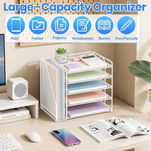 OPNICE Desk Organizer, 5-Tier Paper Organizer Letter Tray, White - Image 5