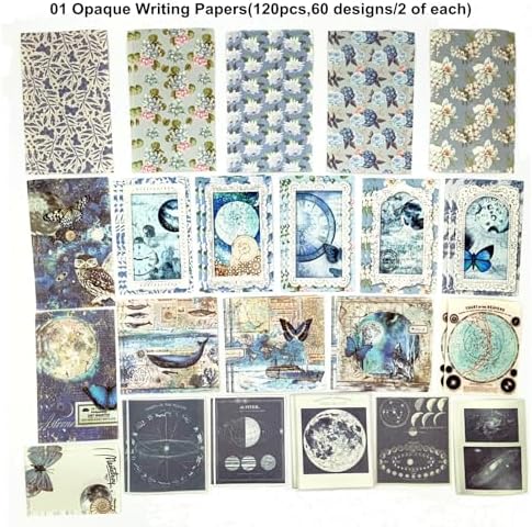 Esweny 200PCS Vintage Scrapbooking Supplies Pack, Aesthetic Scrapbook Sticker Paper Art Journaling Kit for Junk Journals,Planner,Cottagecore Decor Gifts (Blue Series) - Image 5