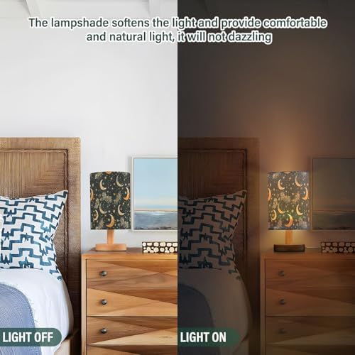 Black and Gold Christmas Moon Stars Bedside Table Lamps with USB Port for Bedroom Lamp Accent Table Lamp Small Nightstand Lamp Sturdy Linen Shade Wooden Decorative Lamps for Kids|Reading|Dorm|Home - Image 3
