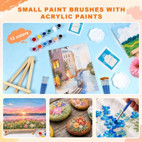 8 Pack 8 * 10In Canvas Boards for Painting,Art Canvas for Drawing with 26 Brushes &8 Aprons 8 Paint Trays & 16 Acrylic Paint, Mini Painting with Easel Set, Painting Kits for Adults Party - Image 6