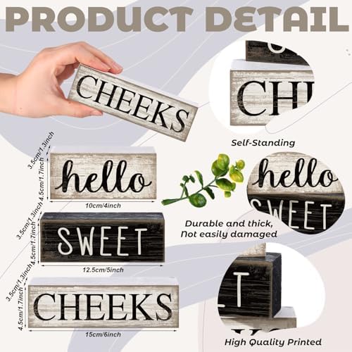 Moucuny 4 Pcs Bathroom Shelf Decor Hello Sweet Cheeks Sign Farmhouse Decor - Image 2