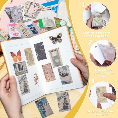 EggSun 300Pcs Washi Sticker Book Set Aesthetic Scrapbook Paper for Story Journaling, 6 Theme DIY Decorative Paper Sticker Kit for Junk Journal Art Scrapbooking Diary Card Craft Gift Notebook Making - Image 3