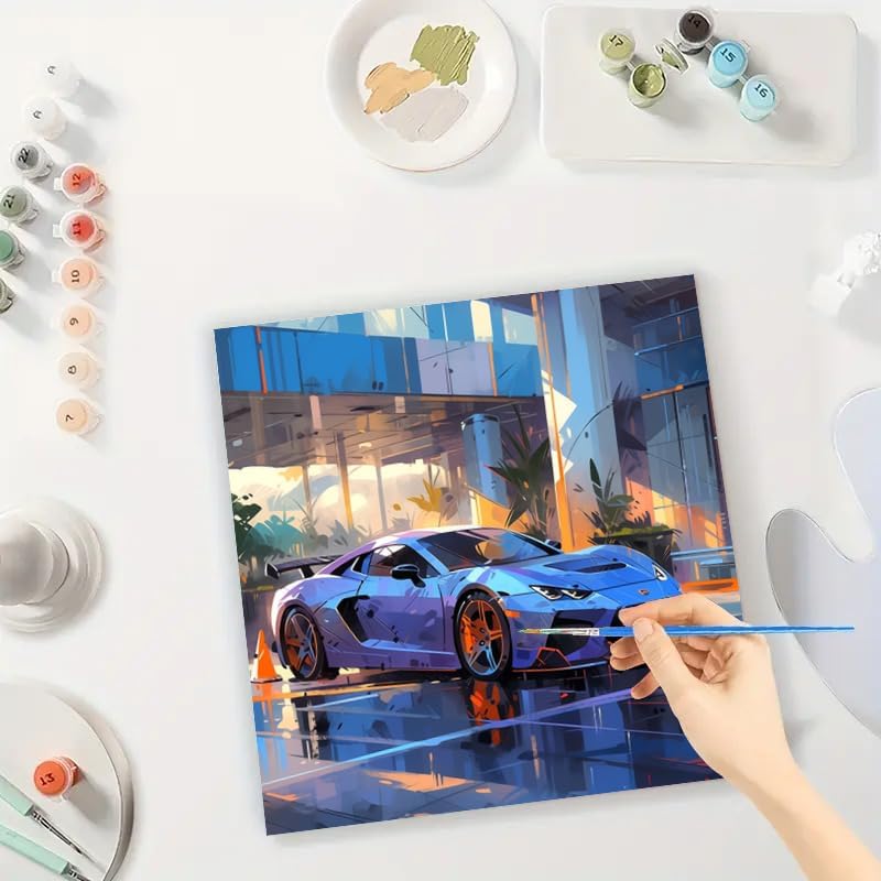 TAOPAOLAB Vehicle Modern Digital Painting Kit for Adults - DIY Blue Sports Car Scene Oil Painting on Canvas 7.87x7.87In, Framed Acrylic Paint Kit, Good for Beginners, Urban Home Decor or Gift Artwork - Image 3