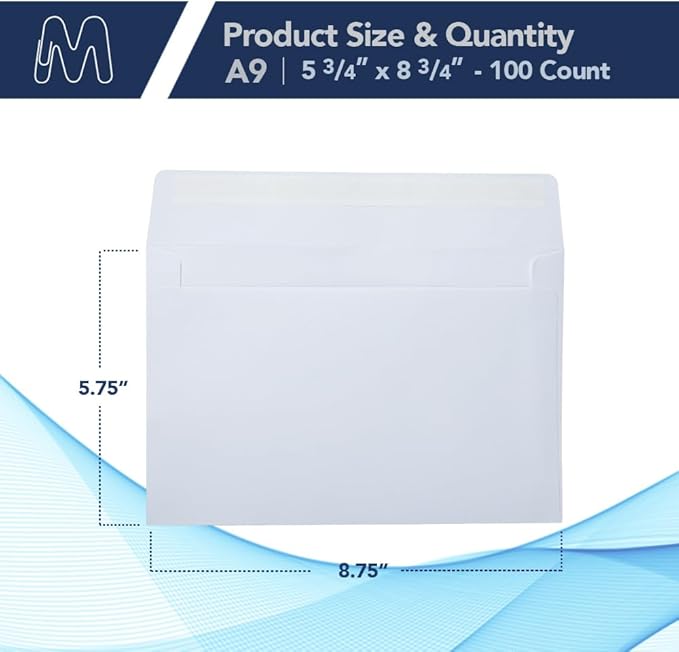 MOS A9 White Envelopes 5.75 x 8.75 Inch 100 Pack — Self-Seal Heavyweight Invitation Envelopes for Greeting Cards, Card Making, RSVP, Wedding Invitations, Business Mailings