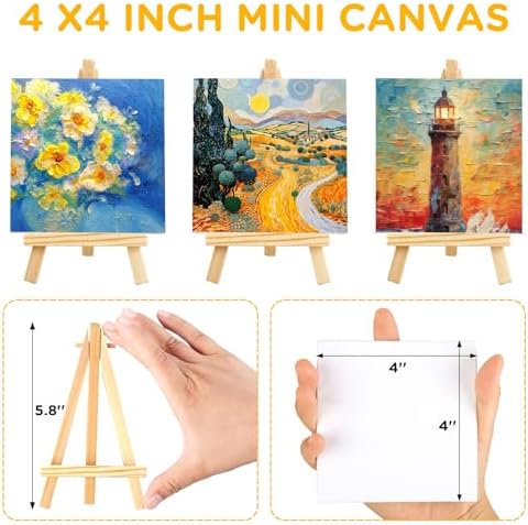 20Pack 4 x 4 Inch Mini Canvases with Easel Sets, Art Canvases Painting Kit for Kids Teenagers - Image 2