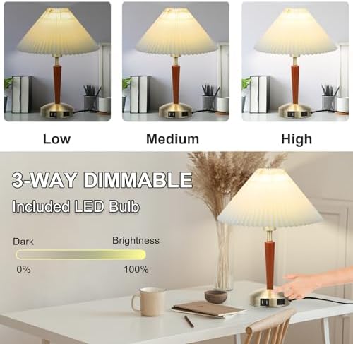 LALISU Touch Bedside Table Lamp, Fabric Shade Small Table Lamp, Brown - Image 2