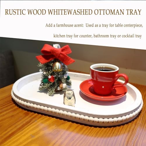 Hrastany Whitewashed Oval Wood Coffee Table Serving Tray with Beads for Ottoman - Image 2