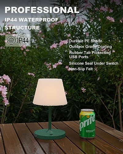 WEILAILUX Outdoor Battery Operated Table Lamp Waterproof, 4000mAh Cordless Table Lamp Rechargeable, Touch Dimmable Desk Lamp, LED Night Light for Patio Camping Restaurant Home, H9.6in, Green - Image 3