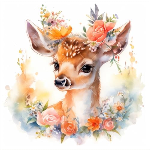 TAOPAOLAB Floral Baby Deer Digital Painting Kit for Adults - DIY Cute Fawn Oil Painting on Canvas 7.87x7.87in, Framed Acrylic Paint Kit, Good for Beginners, Woodland Nursery Wall Art or Gift by Unknown