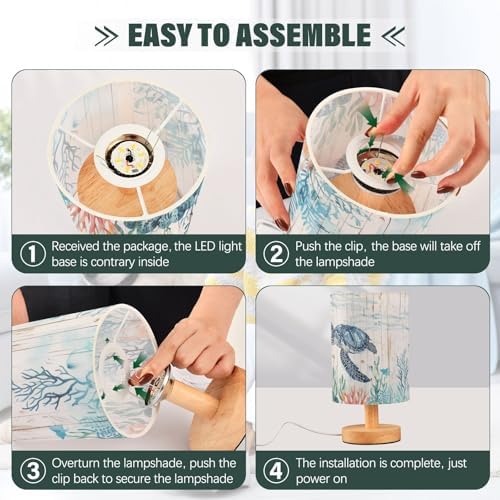 Light Blue Sea Turtle Wooden Background Table Lamp for Bedroom USB Port Lamps Small Accent Table Lamp Nightstand Lamp Study Linen Shade with Wooden Base Lamps for Bedside Reading|Kids|Dorm|Home - Image 6