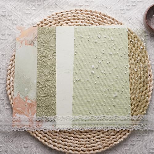 15Pcs Handmade Scrapbook Art Paper Craft Textured Paper Colorful A5 sheet Mesh Special Mix for Scrapbooking Junk Journal Journaling Supplies DIY Materials,5.8x8.2 inches (Green) - Image 6