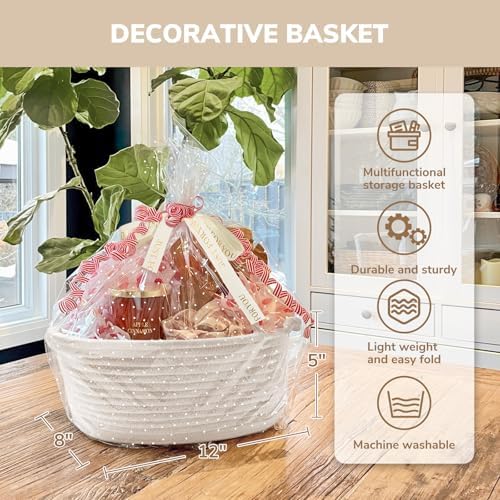 CHICVITA Woven Basket for Gifts with Bags & Ribbon, Dog Toy Basket, White - Image 6