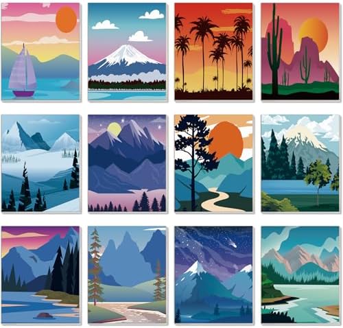 Sherr 12 Pcs Pre Drawn Canvas for Adults, Landscape, 8 x 8 Inch by Sherr