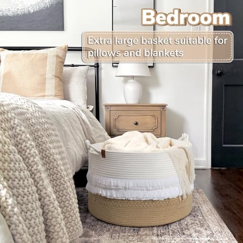 CherryNow Large Wicker Laundry Basket for Entryway, Bedroom, Jute Decorative Baskets for Clothes, Toys, Towel Basket for Bathrooom, 22 x 14 inches, 83L - Image 3