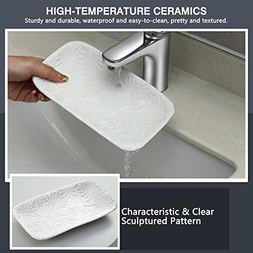Emibele Ceramic Jewelry Tray, Bathroom Kitchen Vanity Decorative Trinket Tray Ring Dish for Earrings Rings Watch Keys, Ceramic Dessert Plate, White - Image 2