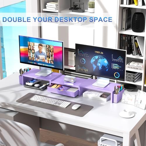gianotter Dual Monitor Stand Riser With Drawer and 2 Pen Holders - Image 4