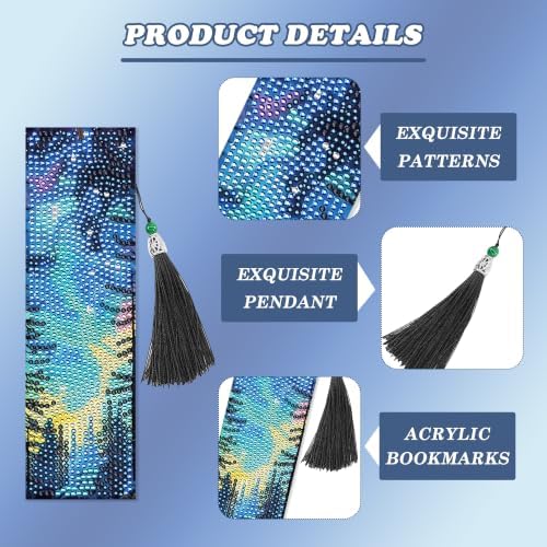 8 Pack Diamond Painting Bookmark of Aurora Forest Design with Tassel - Image 4