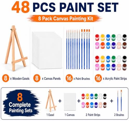8 Pack 8 x 10 Inch Canvas Boards for Painting, Art Canvas Bulk for Drawing with Paint Brushes & 12 Colors Acrylic Paint, Mini Painting Canvas with Easel Set, Painting Kits for Adults Party Supplies - Image 7