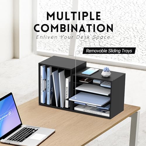 5 Tier Wood Desk Organizer, Mail Sorter and Paper Organizer for Desk, Black - Image 2
