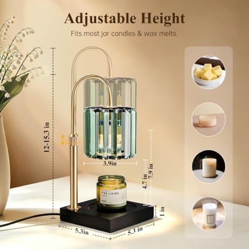 Yuichoy Candle Warmer Lamp Green with Timer, Dimmable Electric Candle Wamer Adjustable Height, Gifts for Women Mom, Glass Modern Candles Melter Lamp - Image 4