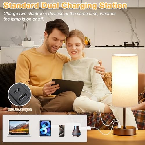 Dicoool Bedside Table Lamp for Bedroom - 3-Way Dimmable Touch Lamp, USB A+C - Image 4