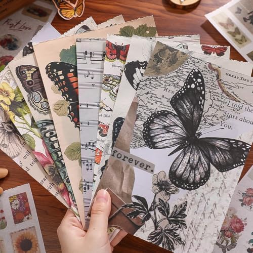 Butterfly Washi Sticker Book for Journaling, 30 Sheets 500+ Vintage Scrapbook Stickers for Junk Journal Supplies, 20 A5 Scrapbook Paper for DIY Arts and Crafts, Aesthetic Sticker Book for Adults Women - Image 4
