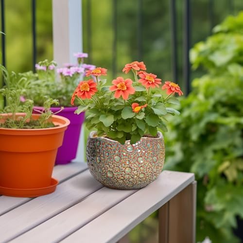 Ceramic Plant Pots - 6 Inch Plant Pot with Drainage Hole and Plug, Unique Planter for Indoor Plants Outdoor, Modern Planter, Round Orchid Pot, Room Decor, House Warming Gifts, Speckled-brown - Image 4