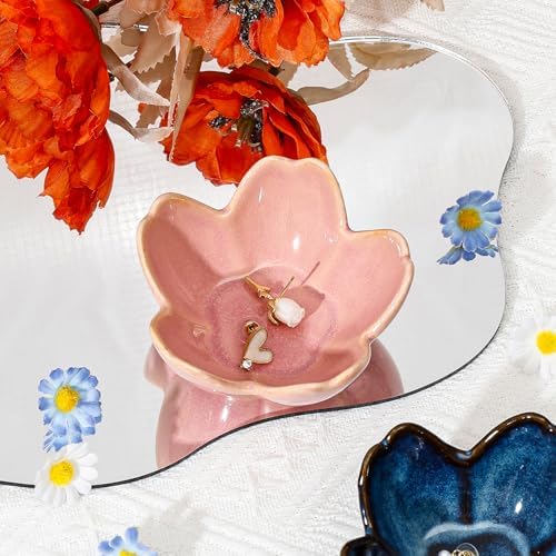 Koythin Flower Trinket Dish, Ceramic Jewelry Ring Holder Dish & Trinket Bowl, Small Decorative Plate Tray, Jewelry Plate Bowl for Rings, Keys, Earrings, Birthday Gifts, Bedroom Decor for Women (Pink) - Image 5