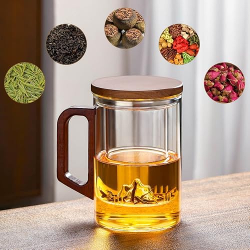 Unbreakable - Glass Tea Cup with Infuser and Lid, 950ML / 32oz Large Borosilicate Tea Mug with Wooden Handle and Lid, Heat Resistant Glass Tea Cup for Loose Leaf Tea, Home Office Use - Image 5