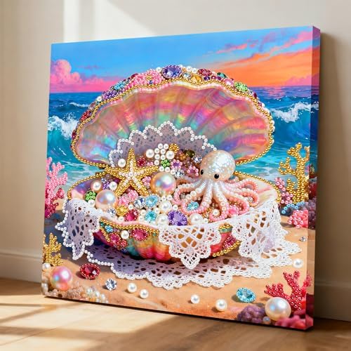 LQCrafK DIY Pearl Art Painting Handcraft Kit for Adults Beginners, Healing Stress-Relieving Home Wall Creative Design Decoration, Framed Painting with Tools-Shell - Image 3
