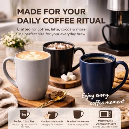 AmorArc 12oz Coffee Mugs Set of 6, Ceramic Coffee Cups Set - Image 4