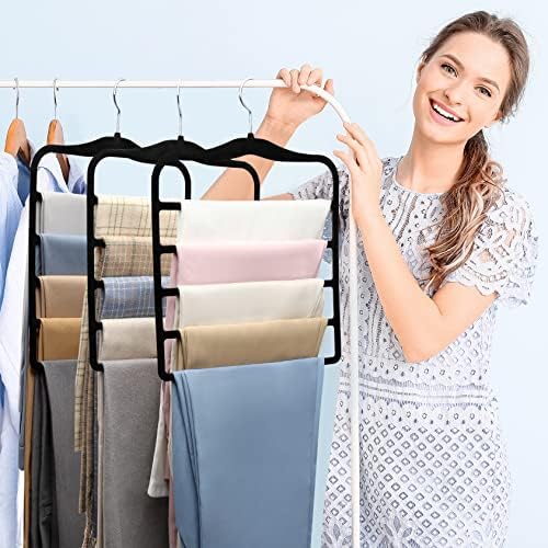 Pants Hangers Space Saving,5P Scarf Hangers for Closet Organizers and Storage,Non Slip Velvet Hanger for Closet Organizer,College Dorm Room Essentials,Heavy Duty Organization and Storage Jean Hangers - Image 7