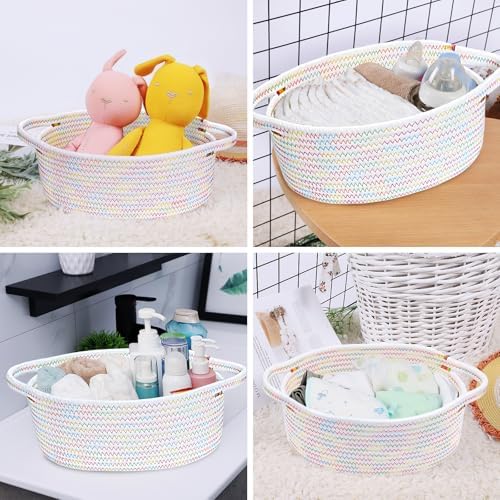 ABenkle Small Basket with Handles, Boho Decorative Rope Woven Dog Cat Toy Storage Bin Shelf Storage Organizer, Easter Christmas Gift Basket, 12"x8"x5" - Image 5
