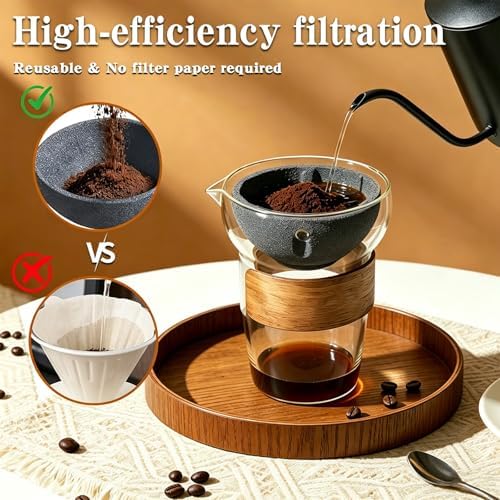 Glass Pour Over Coffee Maker Set, Ceramic Drip, No Paper Filters Needed - Image 2